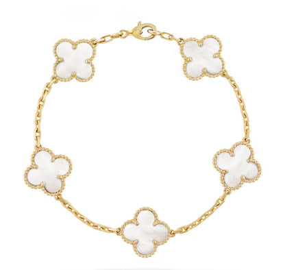 Gold White 5 Motif Clover Bracelet-Luxandluxy