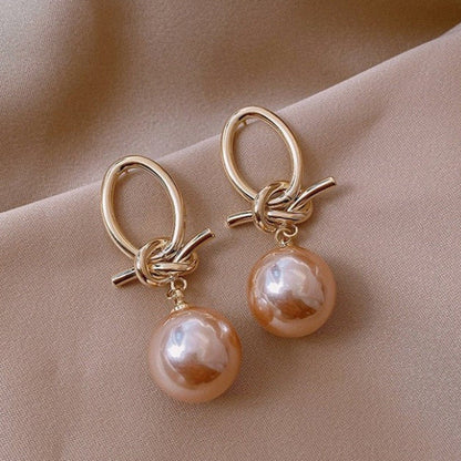 Golden Knots Pearl Earrings-Luxandluxy