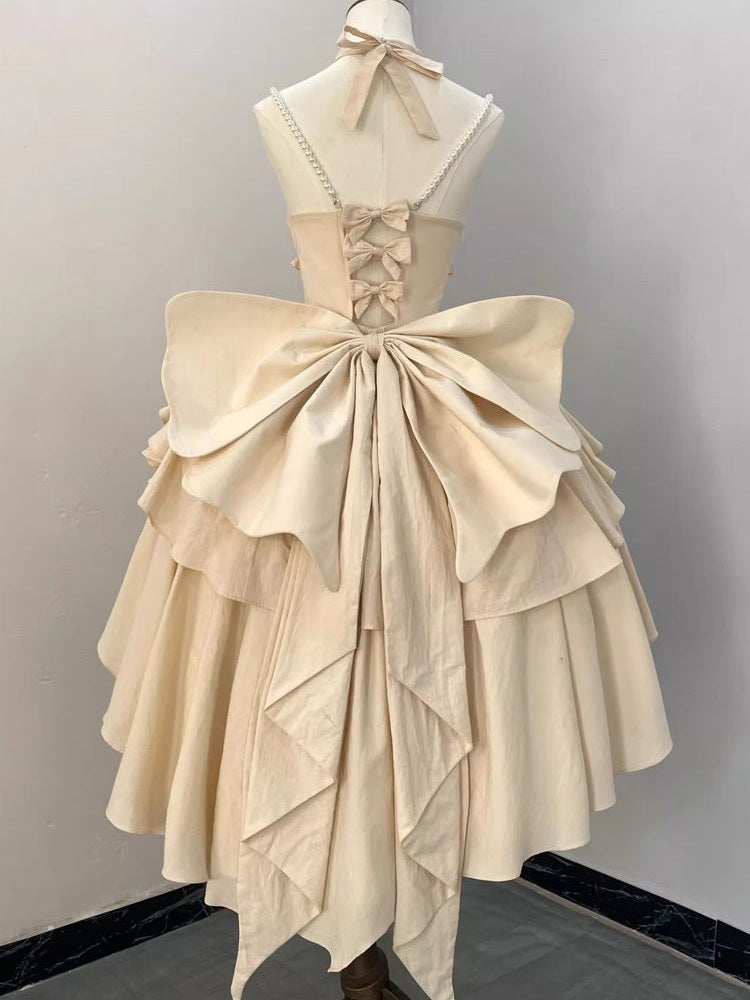 Gradient Bowknot Pearl Rosette Lolita Dress-Luxandluxy