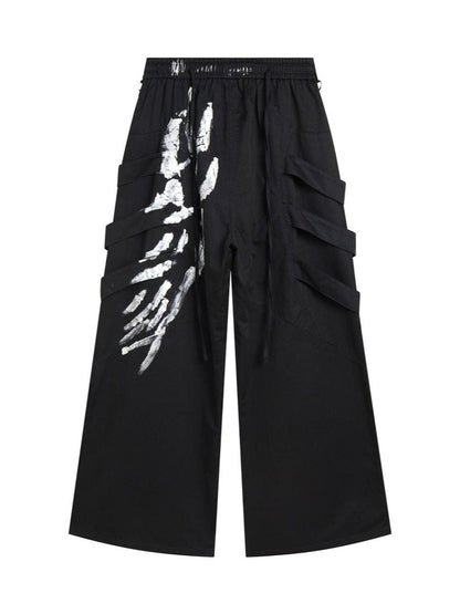 Graffiti Side Straps Wide Leg Pants-Luxandluxy