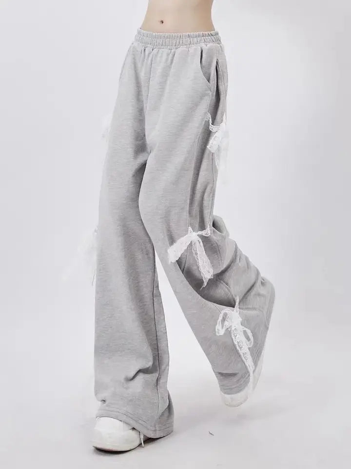 Gray Side Bow Tie Sweatpants-Luxandluxy