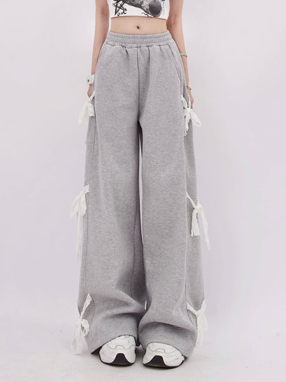 Gray Side Bow Tie Sweatpants-Luxandluxy