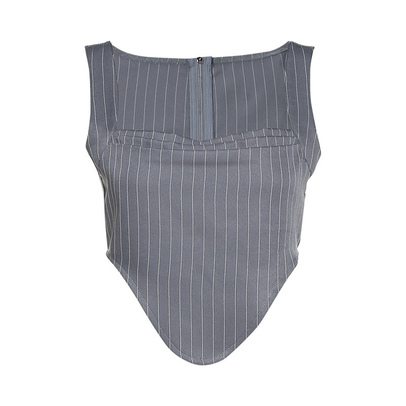 Grey Striped Crop Top-Luxandluxy