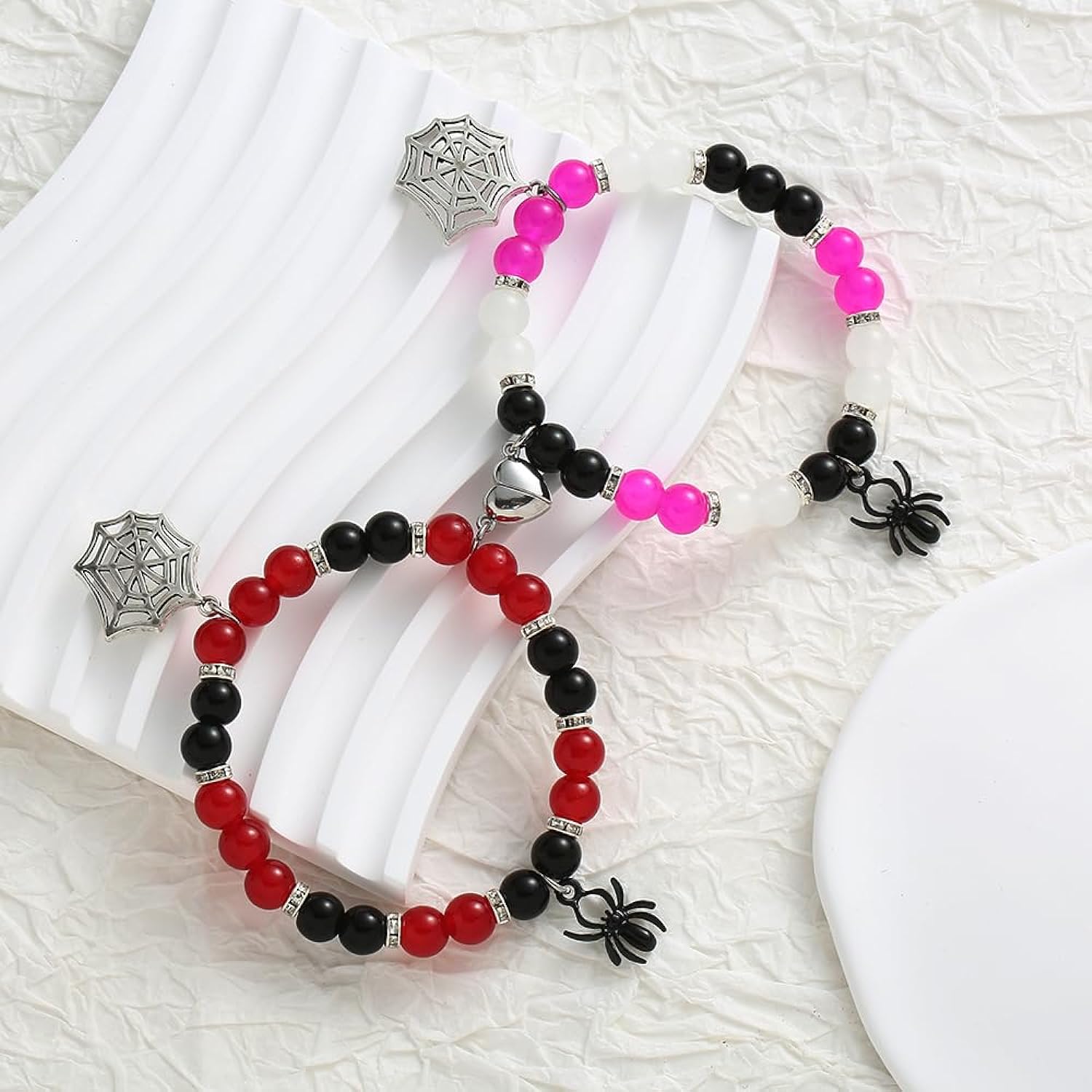 Gwen & Spidey Web Magnetic Beaded Couples Bracelets-Luxandluxy