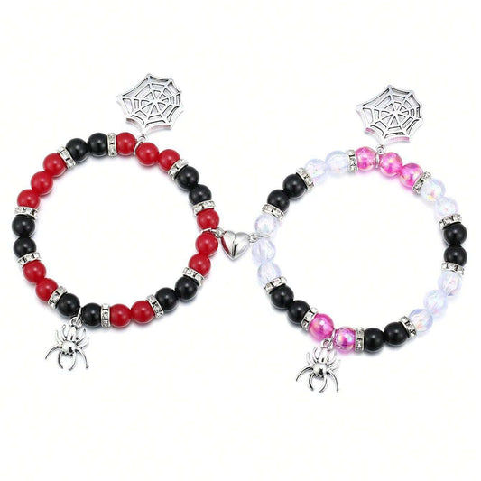 Gwen & Spidey Web Magnetic Beaded Couples Bracelets-Luxandluxy