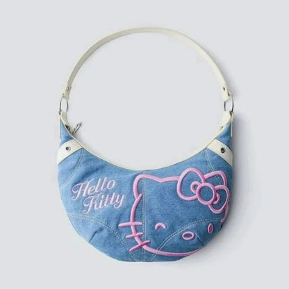 Hello Kitty Half Moon Denim Shoulder Bag-Luxandluxy