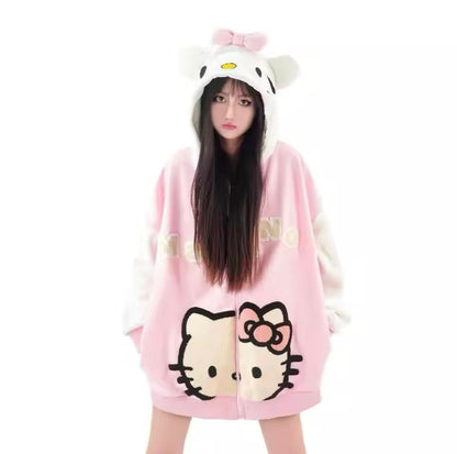 Hello Kitty Oversized Fleece Hoodie-Luxandluxy