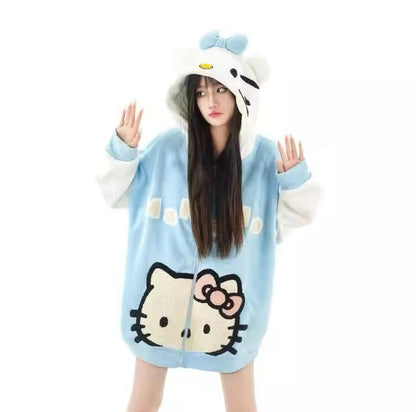 Hello Kitty Oversized Fleece Hoodie-Luxandluxy