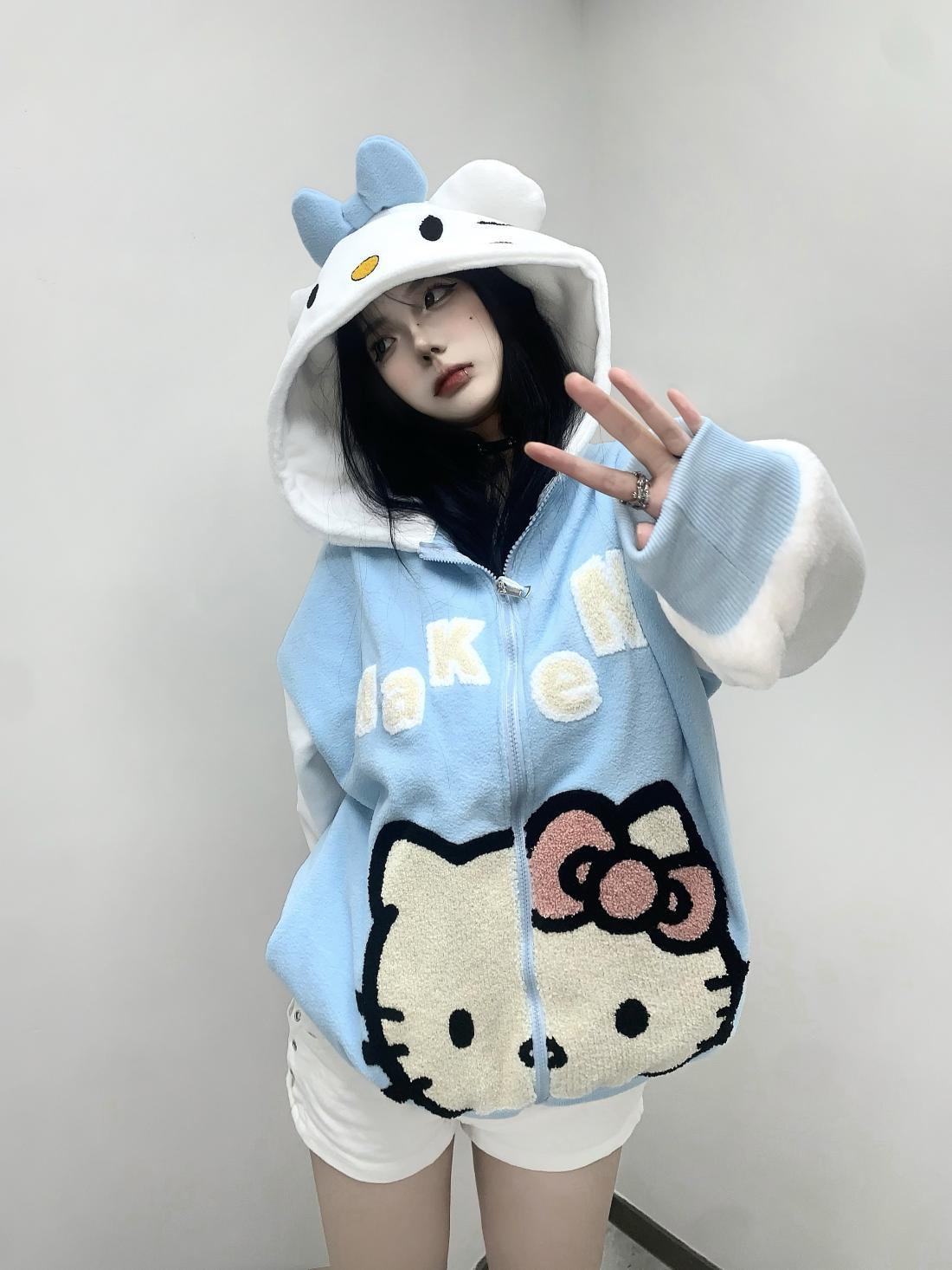 Hello Kitty Oversized Fleece Hoodie-Luxandluxy