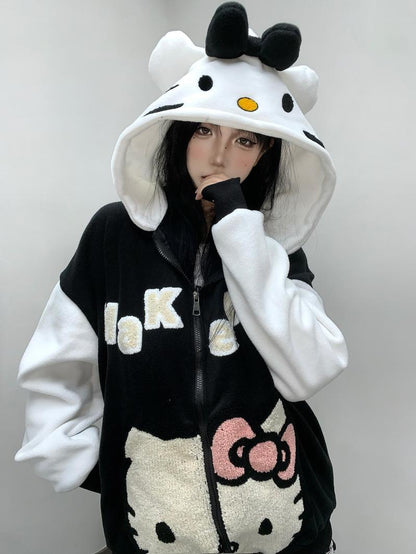 Hello Kitty Oversized Fleece Hoodie-Luxandluxy