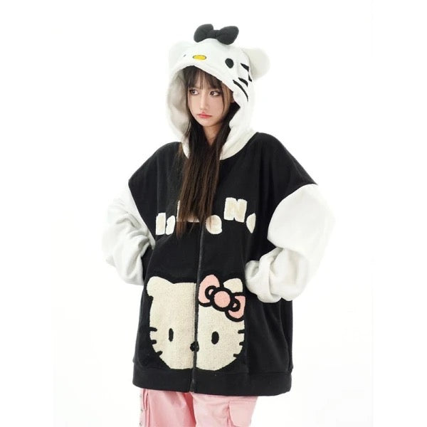 Hello Kitty Oversized Fleece Hoodie-Luxandluxy