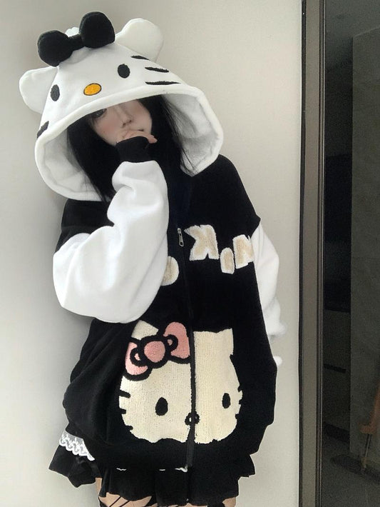 Hello Kitty Oversized Fleece Hoodie-Luxandluxy