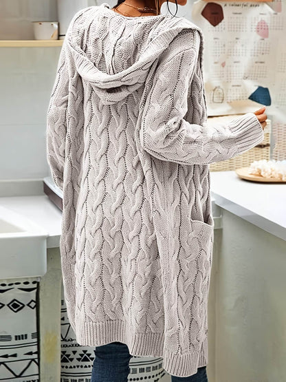 Hooded Twist Knit Pocket Cardigan-Luxandluxy