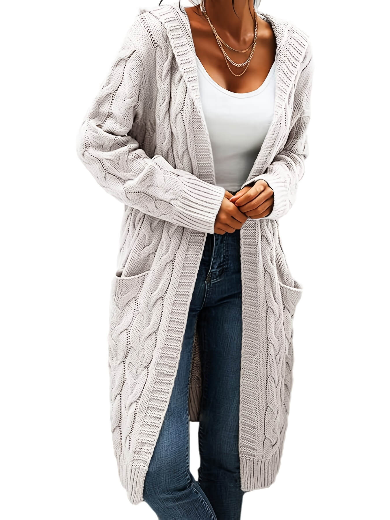 Hooded Twist Knit Pocket Cardigan-Luxandluxy