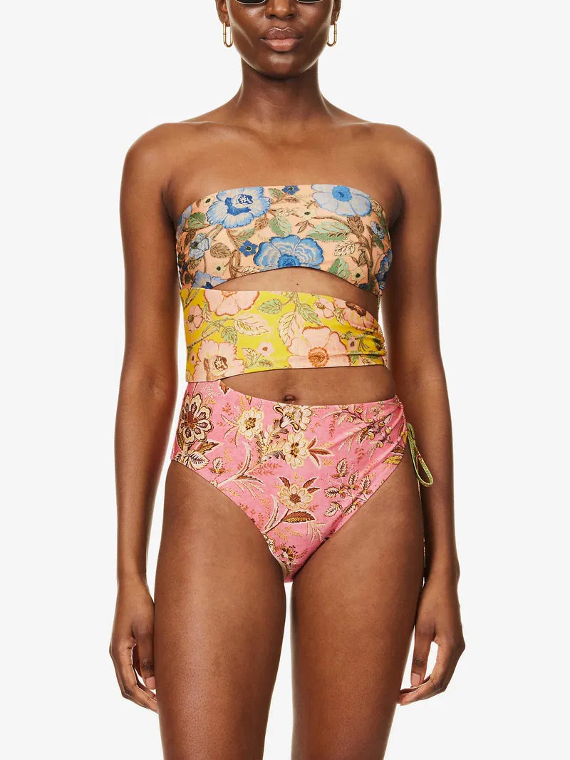 Junie Strapless Cutout Floral-Print Swimsuit