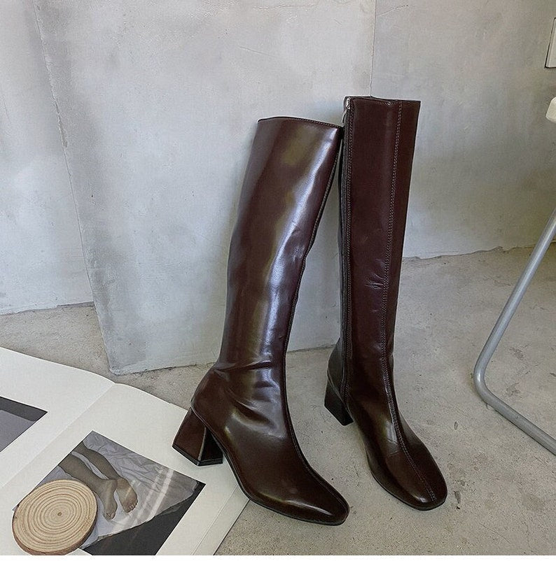 Knee High Square Leather Boots-Luxandluxy