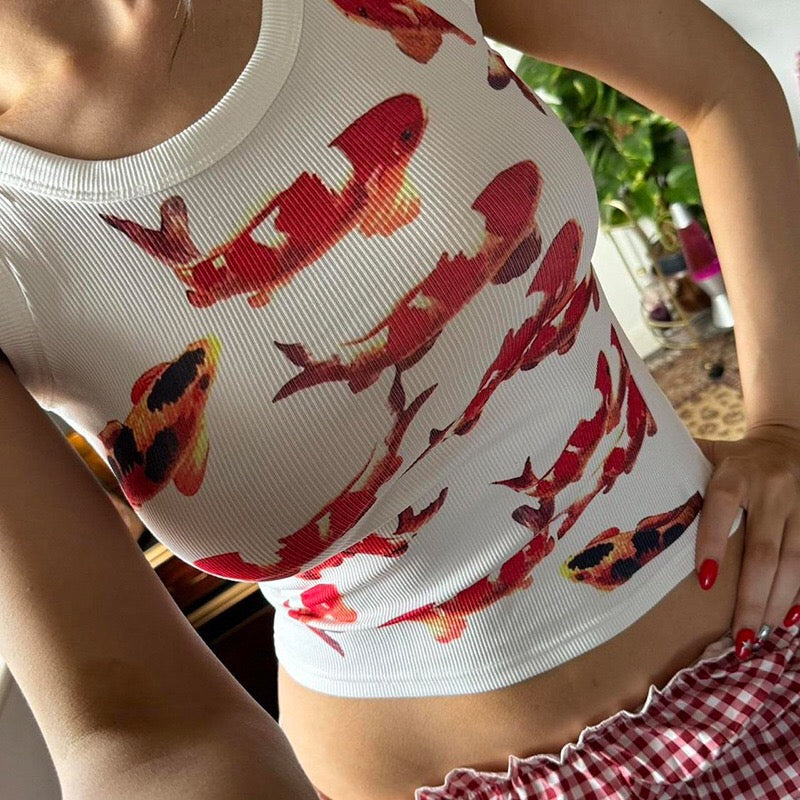 Koi Fish Print Tank Top-Luxandluxy