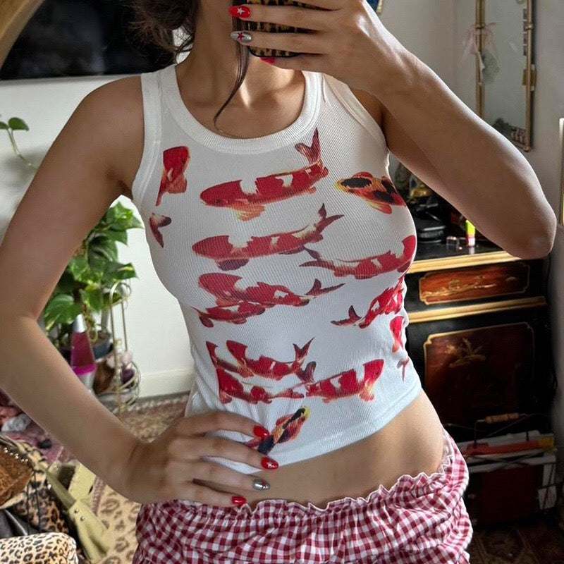 Koi Fish Print Tank Top-Luxandluxy