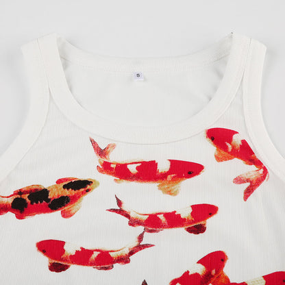 Koi Fish Print Tank Top-Luxandluxy