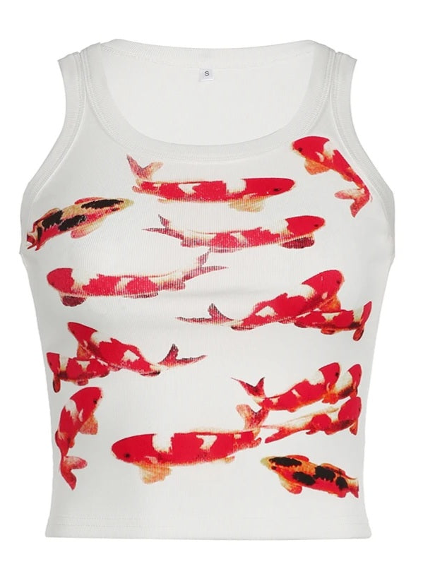 Koi Fish Print Tank Top-Luxandluxy