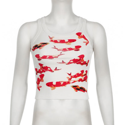 Koi Fish Print Tank Top-Luxandluxy