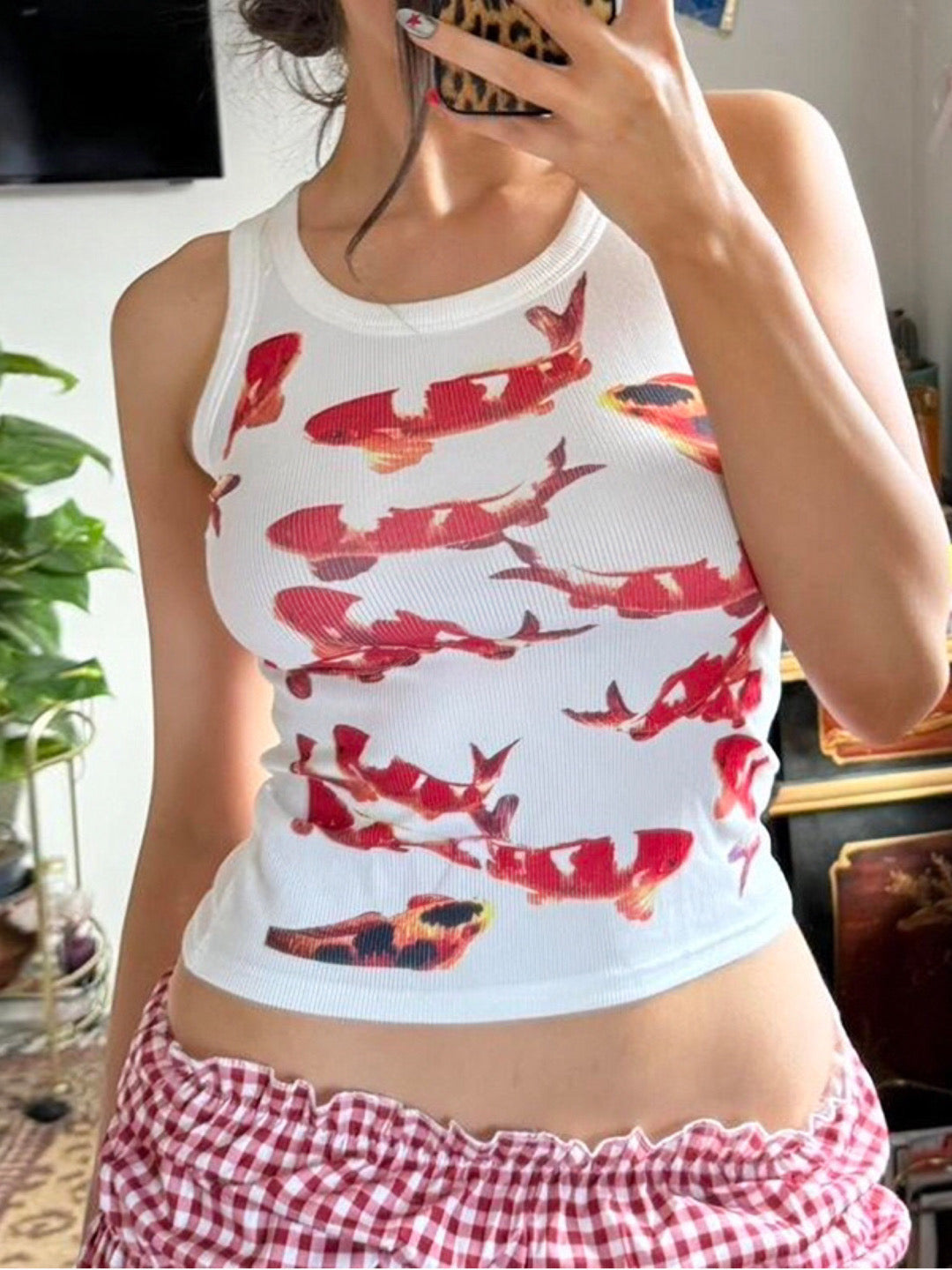 Koi Fish Print Tank Top-Luxandluxy