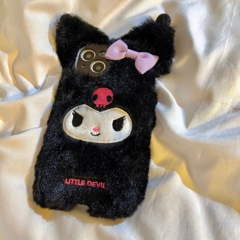 Kuromi Fur iPhone Case with wrist strap-Luxandluxy