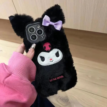 Kuromi Fur iPhone Case with wrist strap-Luxandluxy