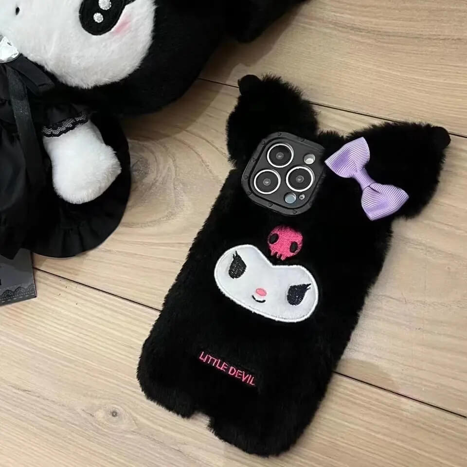 Kuromi Fur iPhone Case with wrist strap-Luxandluxy