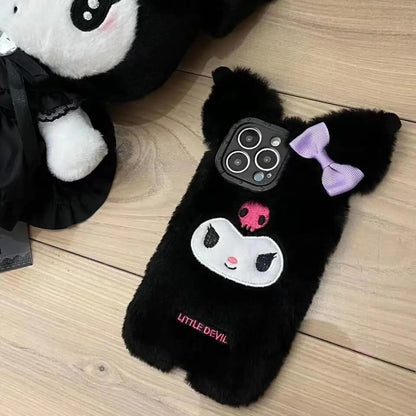 Kuromi Fur iPhone Case with wrist strap-Luxandluxy