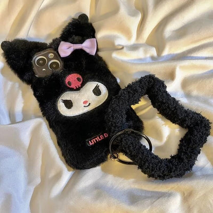 Kuromi Fur iPhone Case with wrist strap-Luxandluxy