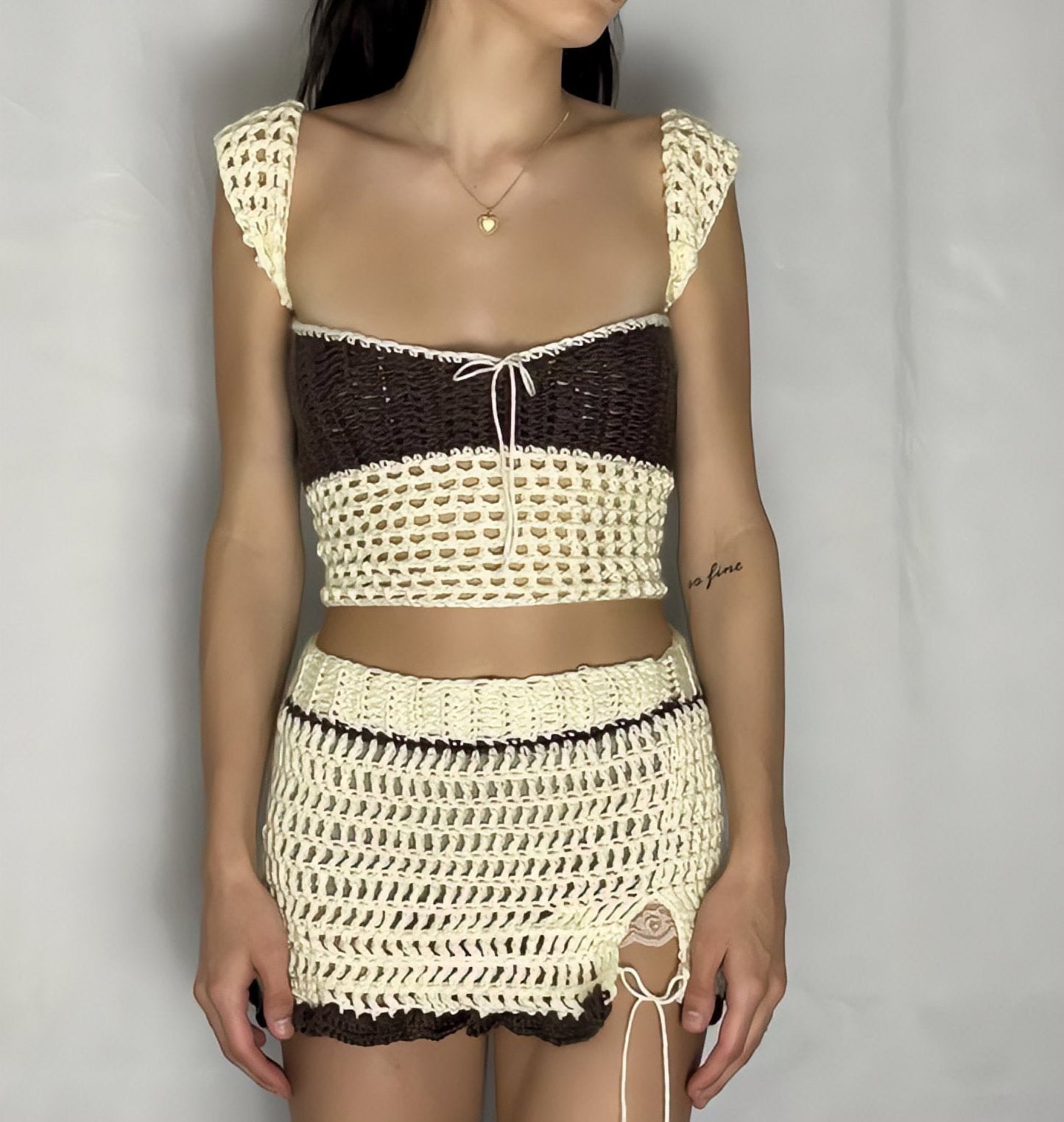 'Lana' Crotchet Top & Skirt Set-Luxandluxy