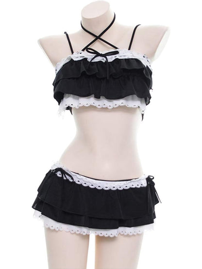 Lolita Ruffle Bandeau Bikini Set-Luxandluxy