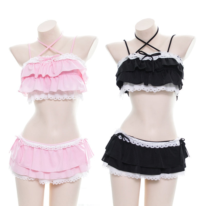 Lolita Ruffle Bandeau Bikini Set-Luxandluxy