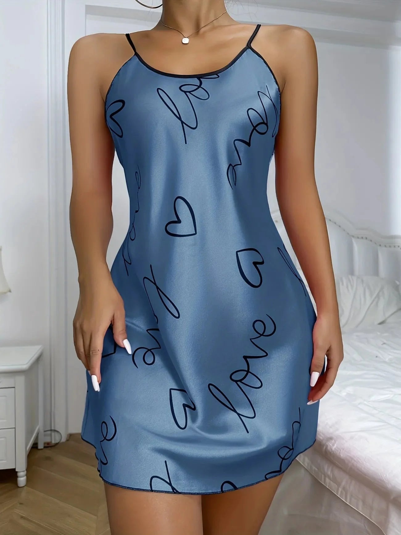 Love Heart Print Nightdress-Luxandluxy