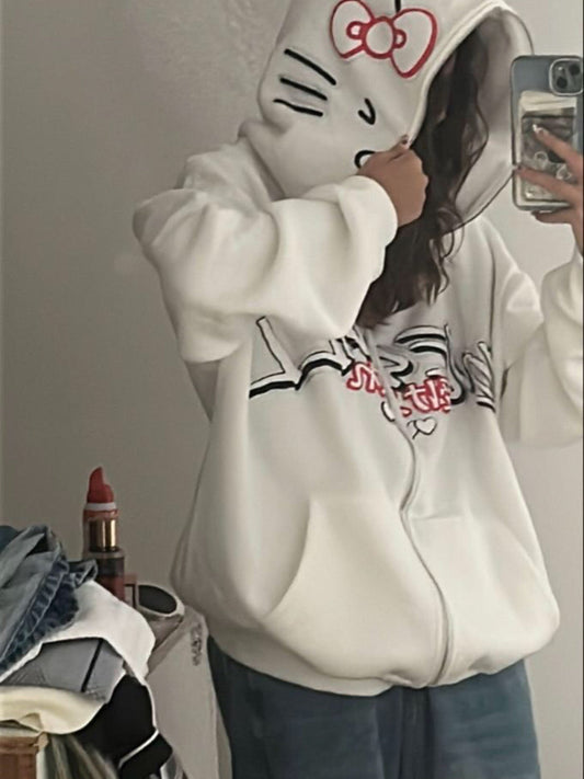 'Love U All' Hello Kitty Zip-Up Hoodie-Luxandluxy