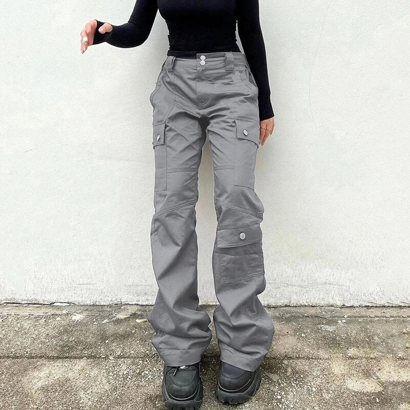 Low Rise Flared Cargo Pants-Luxandluxy