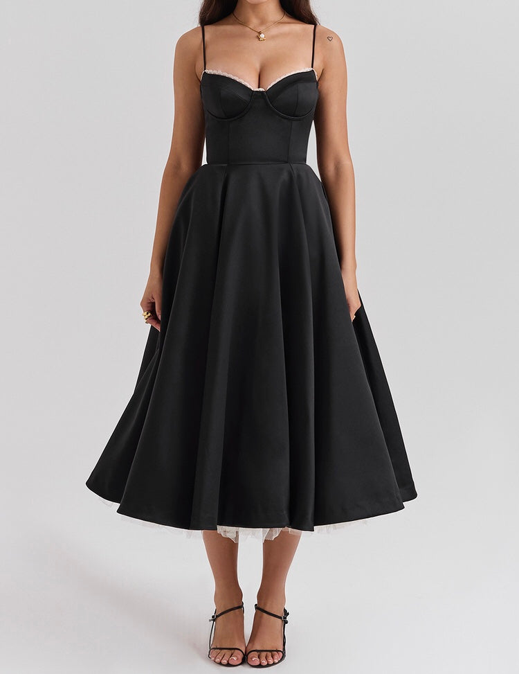 ‘Madamoiselle’ Black Tulle Midi Dress-Luxandluxy