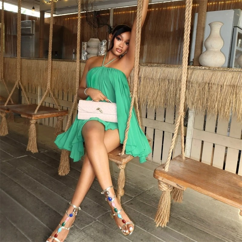 Thar Backless Halter Dress