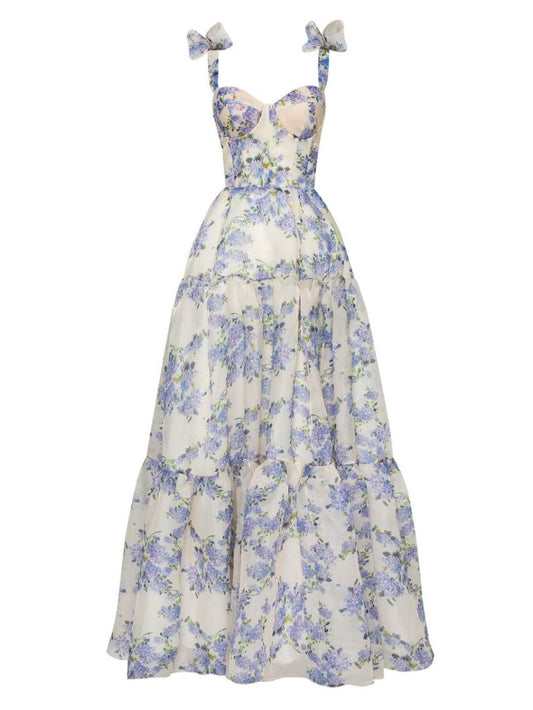 Milla Hydrangea Tie-Strap Dress (PRE-ORDER)-Luxandluxy