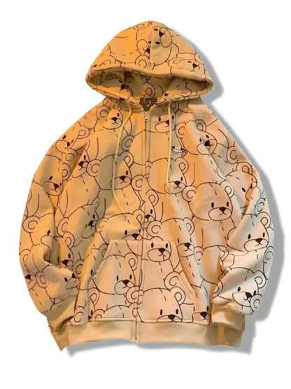 New Preppy Bear Print Hoodie-Luxandluxy