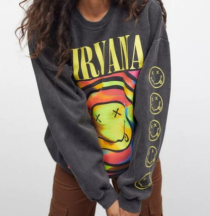 Nirvana Smiley Face Sweatshirt-Luxandluxy