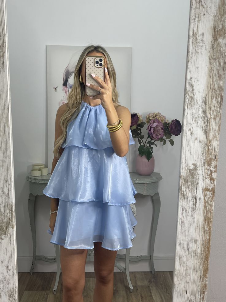 Organza Halterneck Layered Mini Dress-Luxandluxy