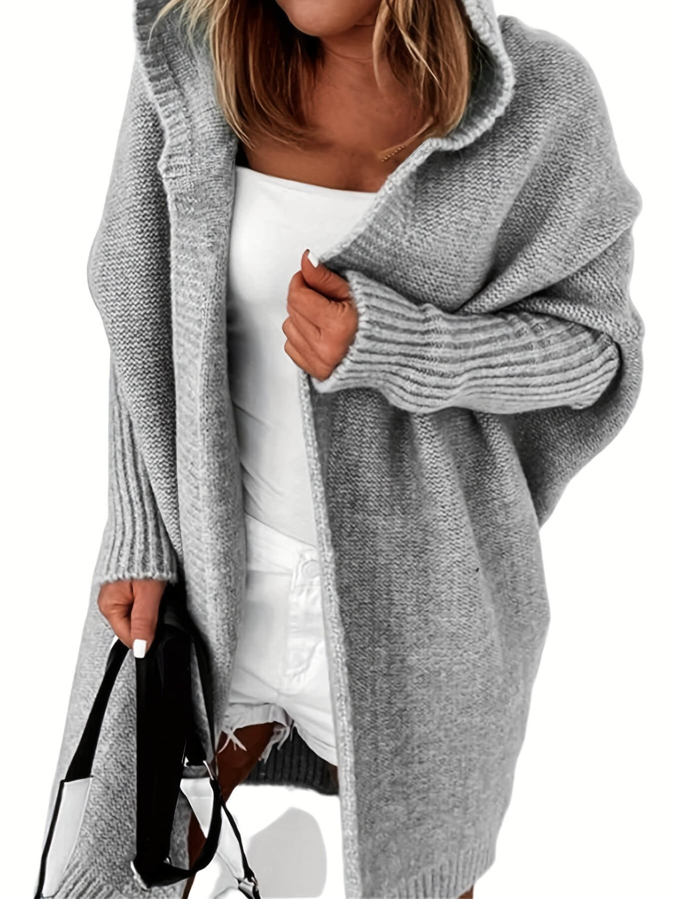 Oversized Hooded Knitted Cardigan-Luxandluxy