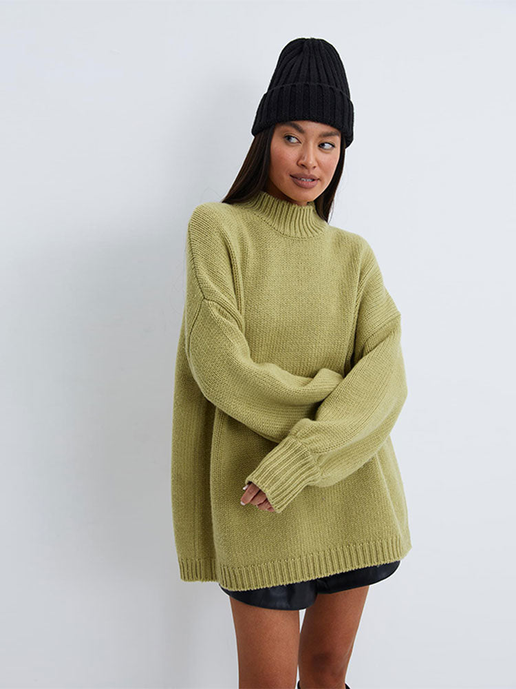 Oversized Solid O-Neck Sweater-Luxandluxy