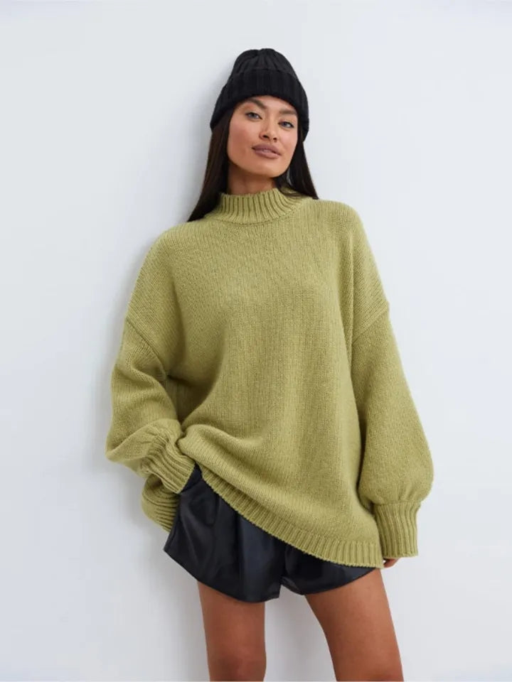 Oversized Solid O-Neck Sweater-Luxandluxy