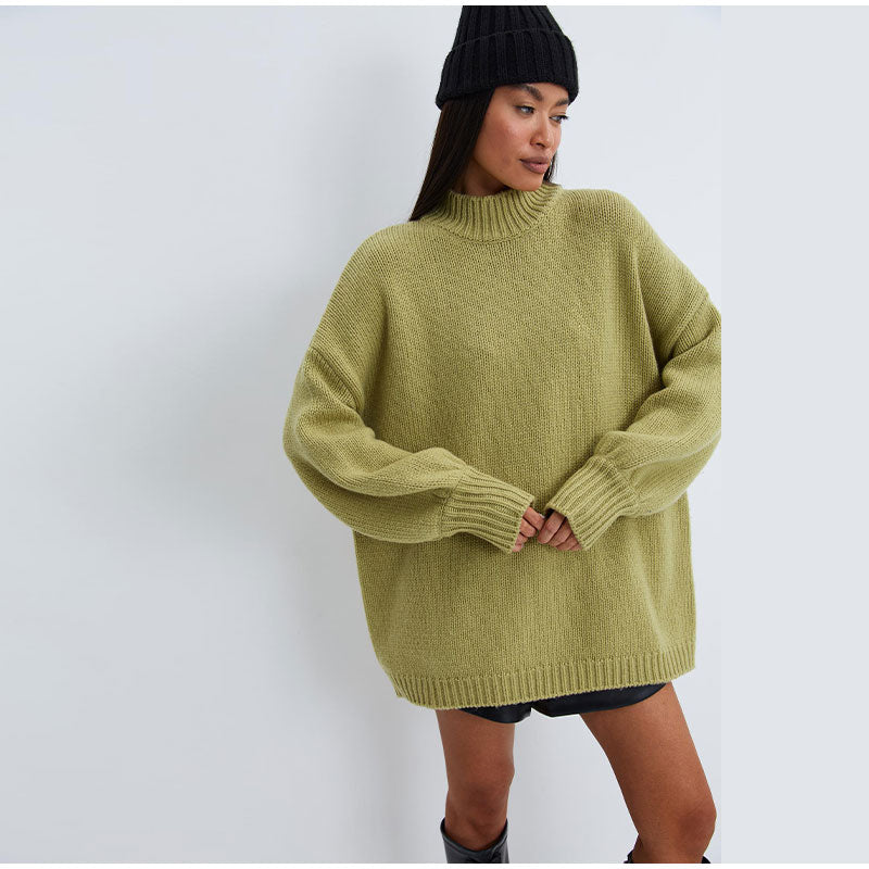 Oversized Solid O-Neck Sweater-Luxandluxy