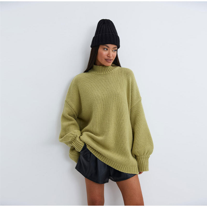 Oversized Solid O-Neck Sweater-Luxandluxy