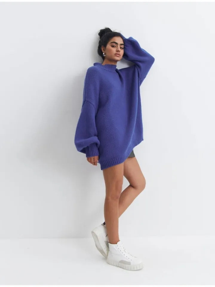 Oversized Solid O-Neck Sweater-Luxandluxy