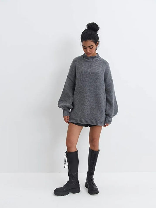 Oversized Solid O-Neck Sweater-Luxandluxy